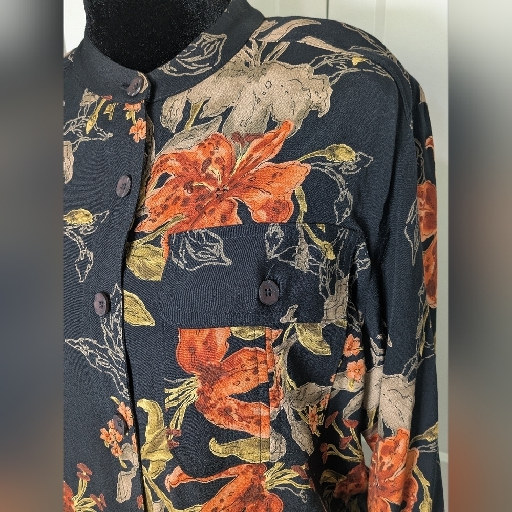 Vintage Caroline Little Women Floral Mandarin Collar Button Down Tunic Shirt Sz6 - Picture 6 of 12